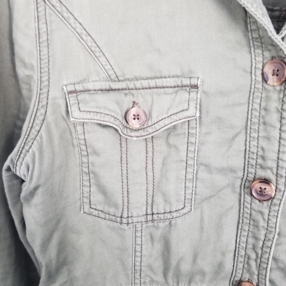 Army Green Lightweight Utility Jacket Cinch Waist - Picture 5 of 7